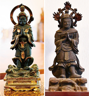 韋駄天木像（左・極楽寺、右・自得寺）