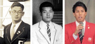 左から原さん、内野さん、松下さん＝樫友会史料委員会提供