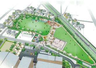 町役場裏に建設中の新公園完成イメージ（大井町提供）