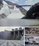 水をため始めた頃の永歳橋（上）や完成当時の三保ダム（左下）集落の様子（右下）　「湖底のふるさと」より