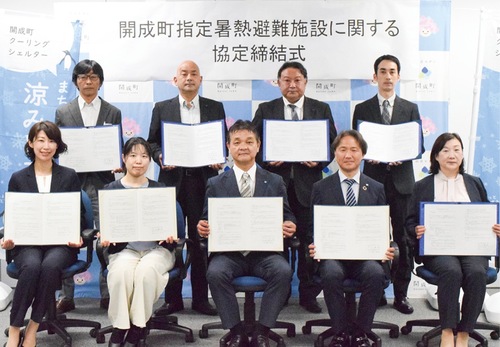 協定式に参加した山神町長(中央)ら