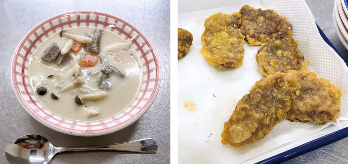 シカの肉を使ったシチューとカツ