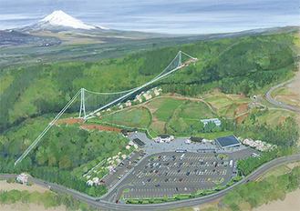 白い橋が森を跨ぎ、３７０台分の駐車場が広がる（同社イメージ）