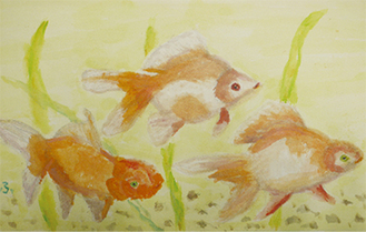 水彩と色鉛筆で描いた「金魚」