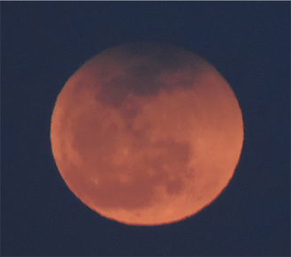 上部の2割ほどが暗く欠け赤く輝く月珍しい現象を写真に収めた