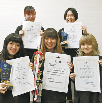 入賞した池田さん(左下)、佐古谷さん(中央下)、森高さん(右下)、三杉さん(左上)、杉田さん(右上)
